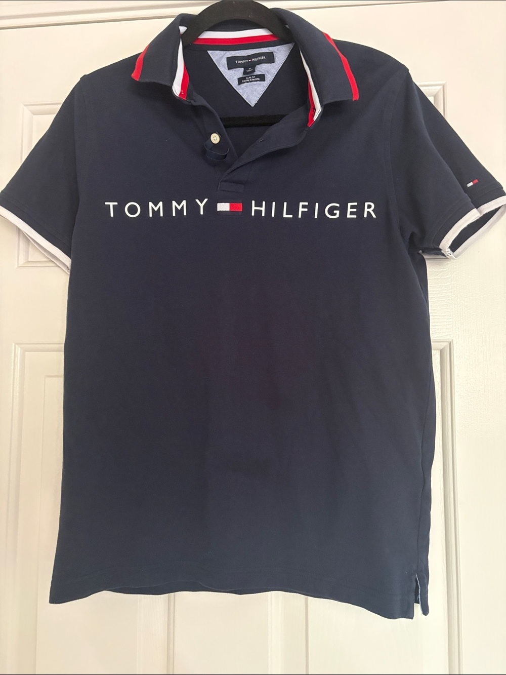Tommy Hilfiger Navy Polo with Red & White Accents, Medium slim fit